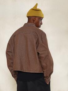 SUMWON Crop Fit Long Sleeve Denim Shirt With Embroidered Pocket - Coffee Brown - View 2