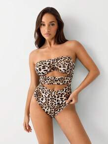 SHEIN X  Ignacia Antonia TRNVIE Women's Leopard Print Backless Hollow Out Bodysuit, Casual Vacation - Multicolor - View 4