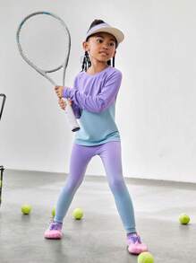 SHEIN 2pcs Girls Splice Colorful Gradient Tie-Dye Seamless Knit Fashion Sports Suit, Contrast Color - Multicolor - View 6