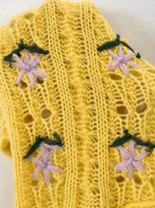 Chiquease Cardigan court, ample et lâche, tricoté avec texture de corde torsadée, style européen et américain à la mode, doux et délicat avec fleurs brodées en 3D