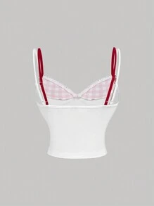 SHEIN MOD 女士休闲无袖上衣，配有细肩带、纯色块、字母印花和蝴蝶结装饰背心，卡哇伊服装，可爱上衣