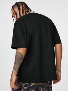 Manfinity VCAY Men's Printed Loose Knit Crew Neck Short Sleeve T-Shirt - Grey - View 2