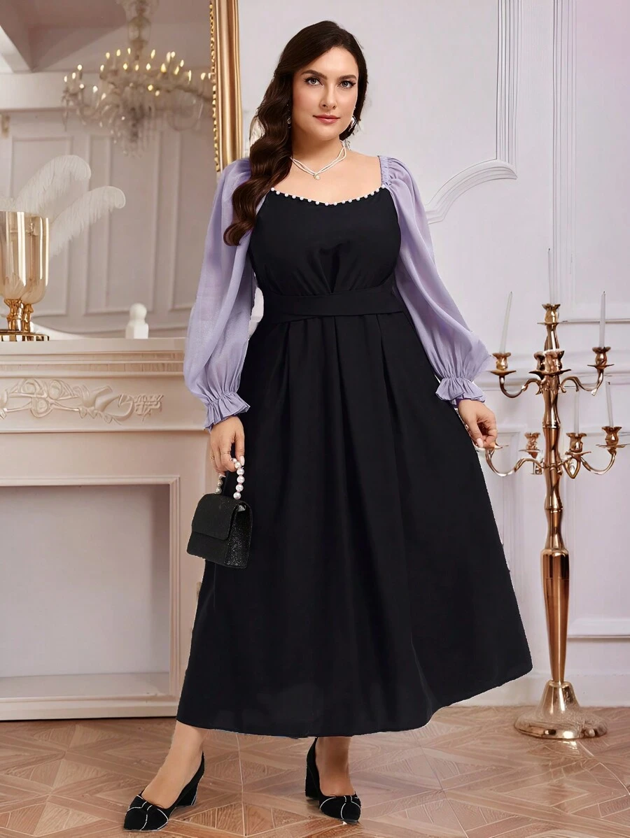 Modelyn Plus Size Nữ Khối Màu Đính Cườm Trang trí Đơn giản Mặc Hàng ngày - Nhiều màu - Xem 1