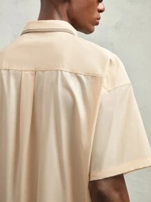 AKNOTIC Business Casual Herren Lose Passende Lässig Hemd mit Drop Shoulder Kurzarm, Geeignet für den Sommer