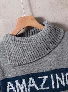 SHEIN Tween Boy Turtleneck Pullover Sweater, Fashionable Casual Jacquard Deer Fleece Thick Sweater For Sportwear And Outdoor, Suitable For Autumn And Winter - Grey - View 3