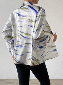 Modelyn 女士全印花长袖优雅通勤衬衫，春夏 - 彩色 - 查看 2