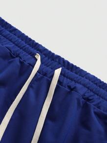 Manfinity Roghcode Celana Jogging Kasual Pria Motif Api dengan Tali Serut di Pinggang, Potongan Longgar - Biru - View 5