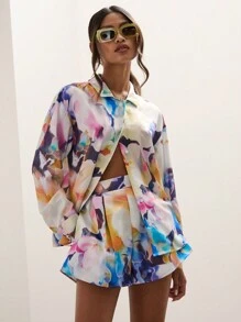 COSMINA 女士蜡染印花褶皱宽腿宽松短裤 - 彩色 - 查看 11