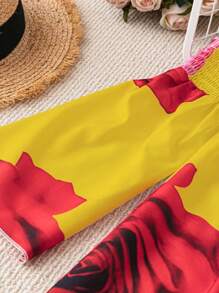 SHEIN Unity 女式满身花卉印花露肩休闲宽松时尚连衣裙 - 黃色 - 查看 5