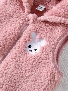 SHEIN Conjunto de 2 piezas de niña bebé con chaleco con capucha de forro polar estampado de dibujos animados, parte superior y pantalones para otoño/invierno - Rosa - Ver 4