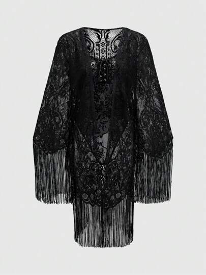 Goth Gothic Floral Flocked Jumpsuit Wrap Top & Sexy Lingerie Set