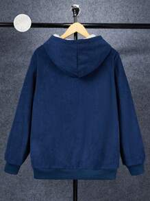 SHEIN 1pc Teen Boy Casual Versatile Comfortable Warm Winter Hooded Design Thermal Lined Solid Color Simple Knit Jacket, Suitable For Winter Outdoor Activities, School, Skiing