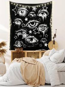 ROMWE Goth 1 Stück Polyester bedruckter abstrakter Stern & Augen Wandteppich, für Wohnzimmer Schlafzimmer Wanddekoration, Camping Dekoration, ganzjährig
