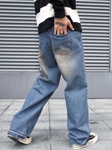 Manfinity EZcore 男式宽松阔腿口袋休闲牛仔裤