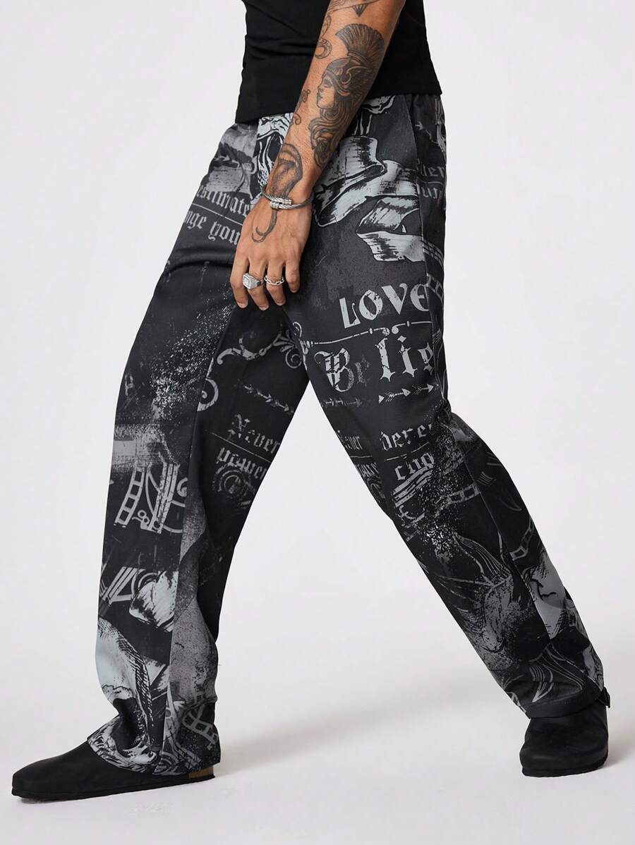 Manfinity VCAY Men's All-Over Print Pocket Casual Pants - Black - View 1