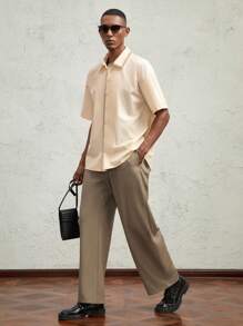 AKNOTIC Business Casual Herren Lose Passende Lässig Hemd mit Drop Shoulder Kurzarm, Geeignet für den Sommer