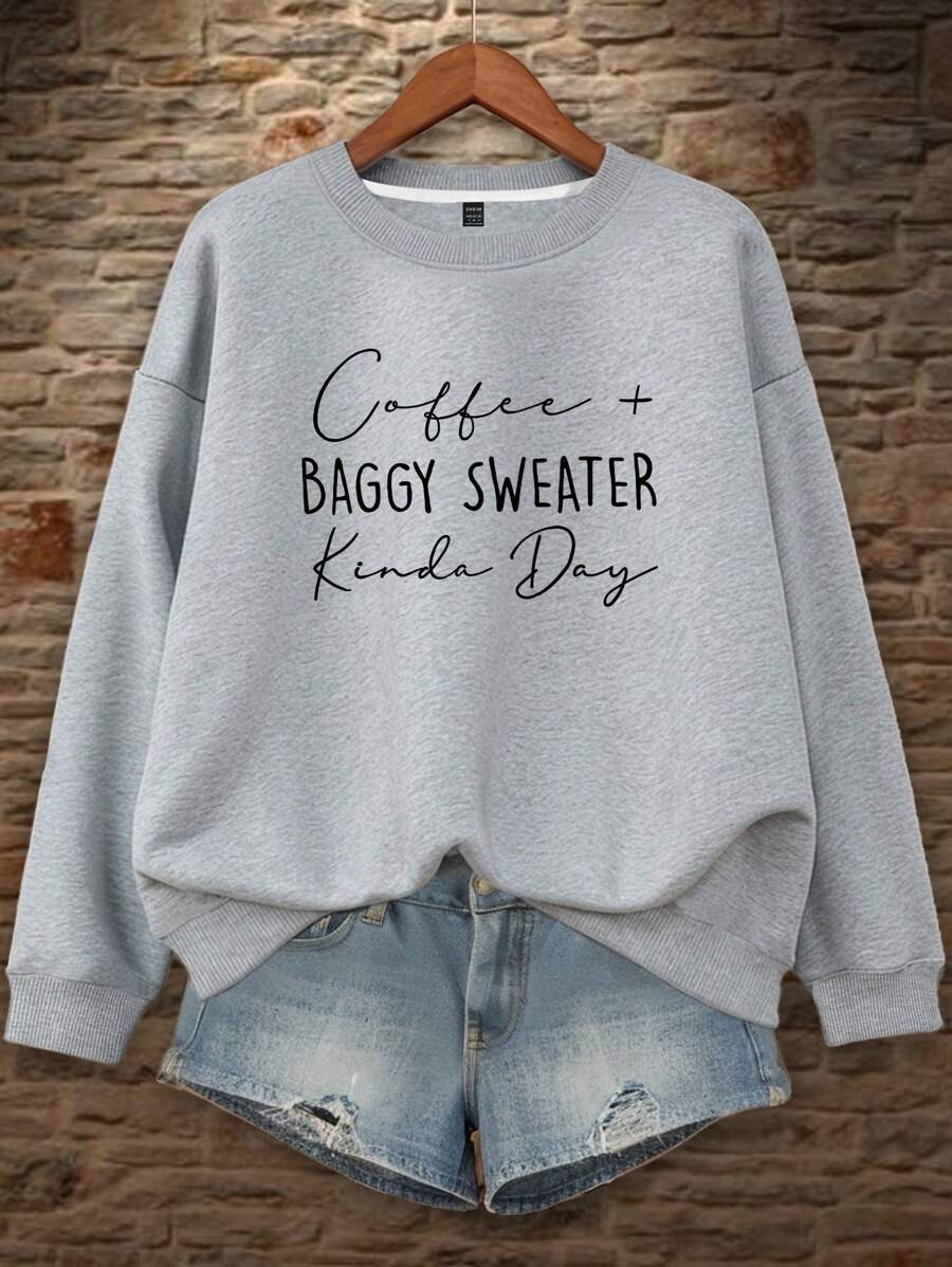 EMERY ROSE Sudadera con capucha de manga larga con cuello redondo estampado con letras para mujer