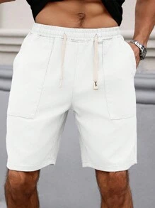 Manfinity Homme Men Drawstring Waist Bermuda Casual Loose Denim Shorts Jorts - White - View 5