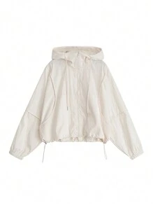 SHEIN BASICS Áo khoác dệt trơn màu rộng rãi có mũ trùm đầu cỡ lớn - trắng - Xem 1