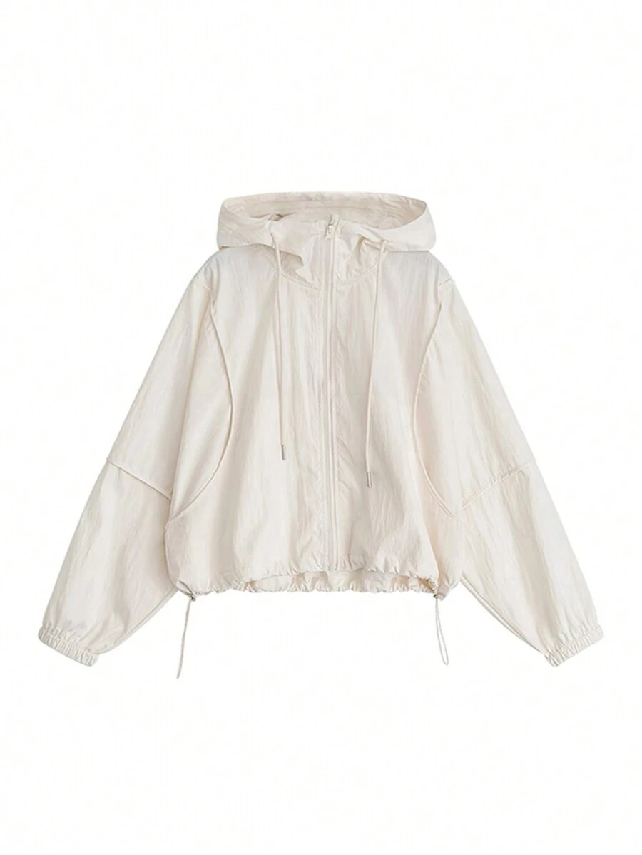 SHEIN BASICS Áo khoác dệt trơn màu rộng rãi có mũ trùm đầu cỡ lớn - trắng - Xem 1