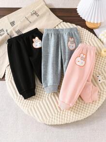 3pcs Baby Girl Cute Rabbit Print Casual Pants, Autumn And Spring Outdoor Wear - Multicolor - View 1