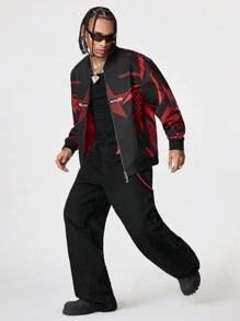 Manfinity VCAY Men's Zip Front Long Sleeve Pocket Letter Print Casual Jacket