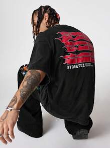 Manfinity VCAY 男士雪花图案宽松针织圆领短袖 T 恤 - 深灰色 - 查看 5