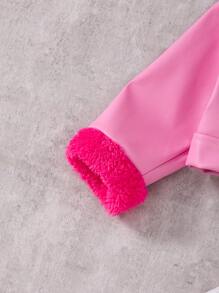 SHEIN 女宝宝冬季保暖毛绒领 PU 皮革短夹克，适合外出 - 玫紅色 - 查看 12