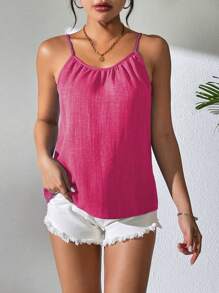SHEIN LUNE Áo hai dây đơn giản màu trơn dành cho nữ - Màu Hồng Tươi - Xem 6