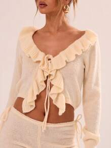 MUSERA Knitted Frill Short Sleeve Top