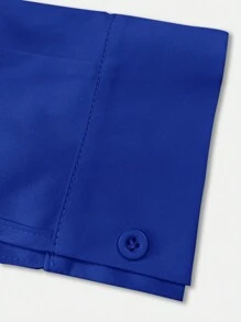 INAWLY Áo cánh hở vai màu trơn cỡ lớn, áo sơ mi nữ mùa xuân và mùa thu - Xanh đậm - Xem 5