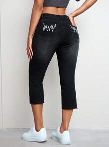 SHEIN EZwear Women's Printed Simple Denim Long Pants
