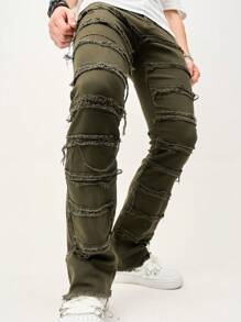 Manfinity EMRG Men's Solid Color Frayed Edge Pocket Skinny Jeans