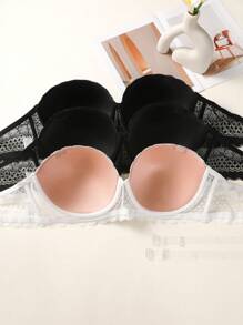 3件套大码蕾丝文胸带钢圈内衣 - 彩色 - 查看 2