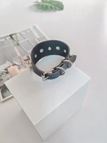 Men's Skull Decor Chain Leather Bracelet - Black - View 3