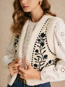 Poéselle Women's Printed Plush Sleeveless Fashion Jacket, Warm All The Autumn And Winter Wear Suitable For Daily Street, Holiday, Home Wear