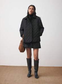 BizChic Quilted Black Loose Padded Coat Fall Women Outfits Thermal - Black - View 4