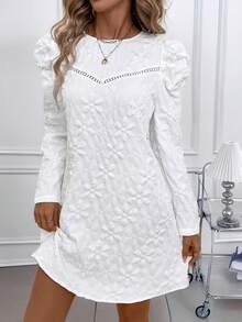 SHEIN Clasi Vestido corto de manga larga con estampado floral casual para mujer - Blanco - Ver 3