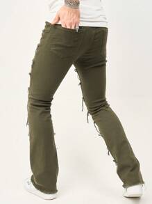 Manfinity EMRG Men's Solid Color Frayed Edge Pocket Skinny Jeans