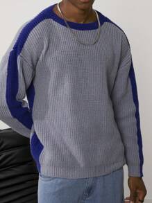 Forever 21 Men's Knitted Relaxed Fisherman Rib Jumper In Contrasting Colors - Blue - View 4
