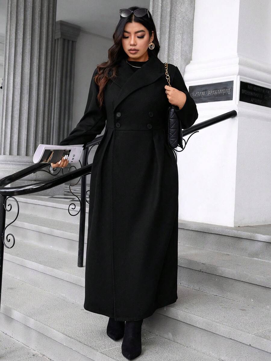 Calvaya Plus Size Women's Solid Color Long Sleeve Long Elegant Knitted Coat, Winter - Black - View 1