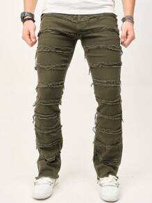 Manfinity EMRG Men's Solid Color Frayed Edge Pocket Skinny Jeans