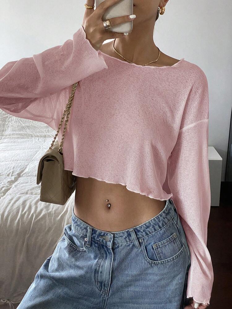 Women Casual Cropped Top, Autumn New Arrival Long Sleeve Women Tops
