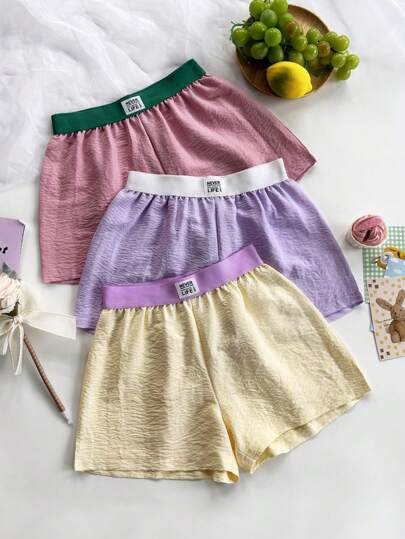 Snug Zone 3pcs Plus Size Elastic Waist Woven Pajama Bottom Sleep Shorts