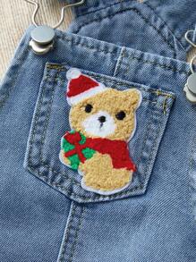 Toddler Girls Casual Christmas Themed Denim Dress, Fall/Winter - Medium Wash - View 4