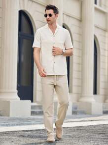 Manfinity NXTstreet Men's Woven Slim Fit Mid-Rise Straight Leg Casual Pants, Suitable For Daily Wear - Khaki - View 4