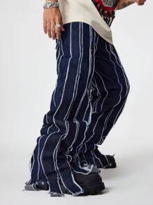 PAVTROS Quần Jeans Ống Loe Miếng Dán Denim Xanh Đậm Cho Nam - Rửa tối - Xem 3