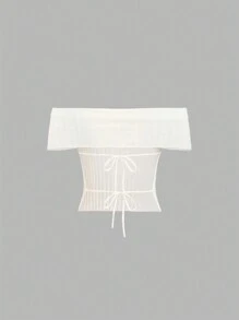 Sweetra Women's Solid Color Minimalist Off-Shoulder Knit Top - White - View 2