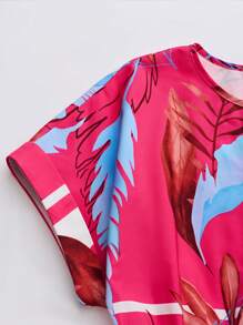 SHEIN LUNE Váy in hoa cổ tròn tay ngắn, thường ngày và ngày lễ - Màu đỏ tím - Xem 6