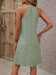 SHEIN Clasi Women's Solid Color Simple Cold Shoulder Casual Dress - Green - View 2